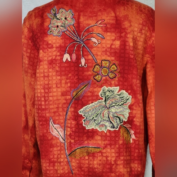 Draper's & Damon's Vintage Floral Embroidered Red Orange Jacket L - Picture 6 of 8